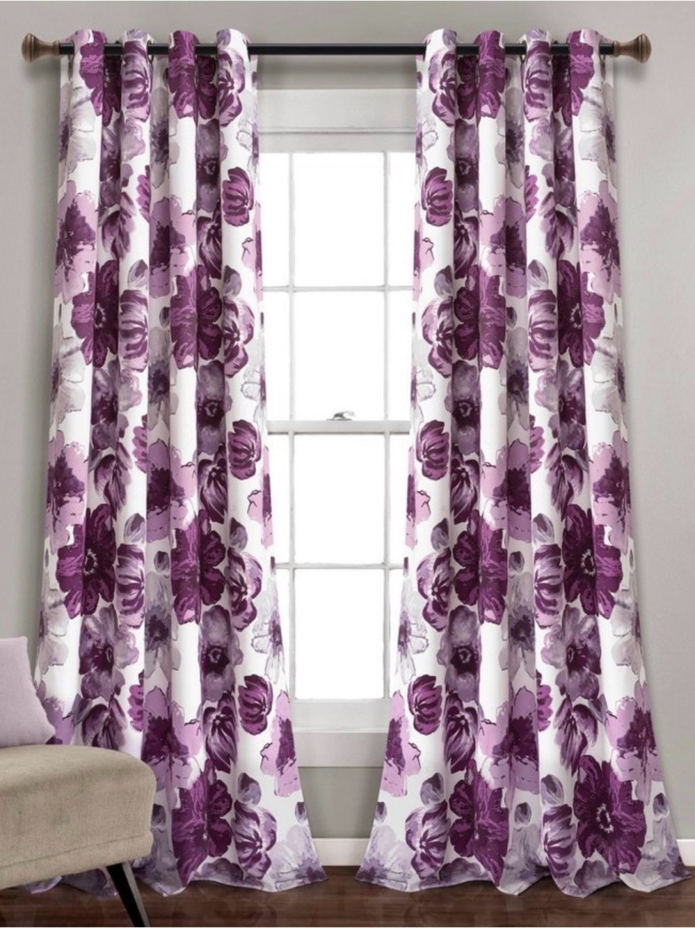 Lush Decor Floral Window Curtain Panels- set of 2 -shades of Purples and white